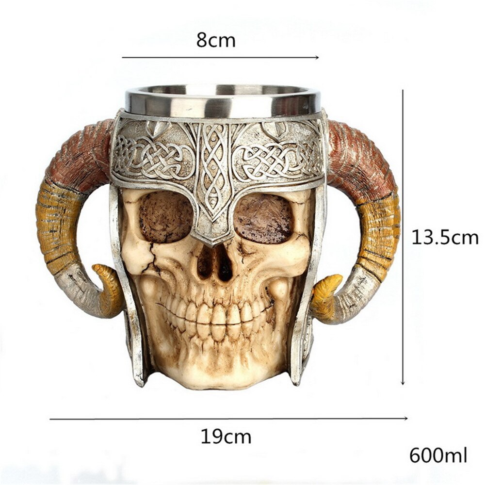 Double Stainless Steel Skull Beer Mug Vikings Pirate Tankard Water Cup