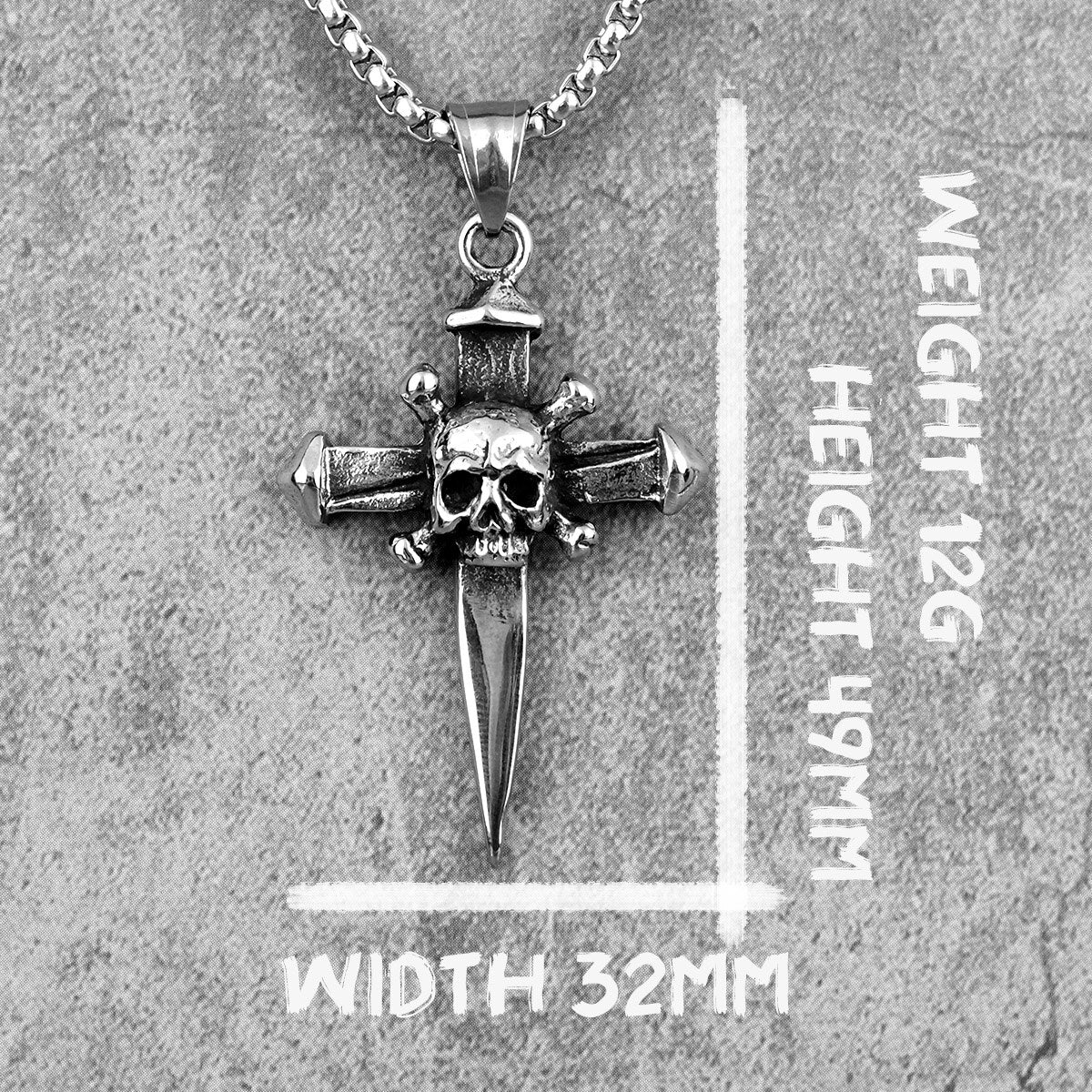 Stainless Steel Gothic Skull Cross Sword Men Necklaces