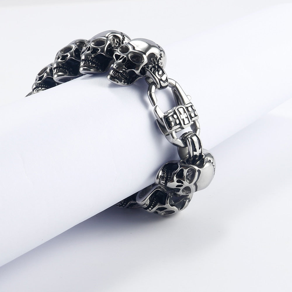 Stainless Steel Skull Bracelet Halloween Punk Cycle Skull Hip Hop Bracelets