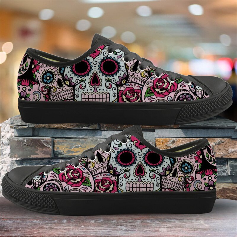 Cute Suger Skull Pattern Women Low Style Canvas Shoes