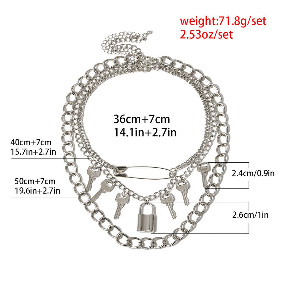 Exaggerated Hip Hop Big Chunky Lock Key Pendant Necklace