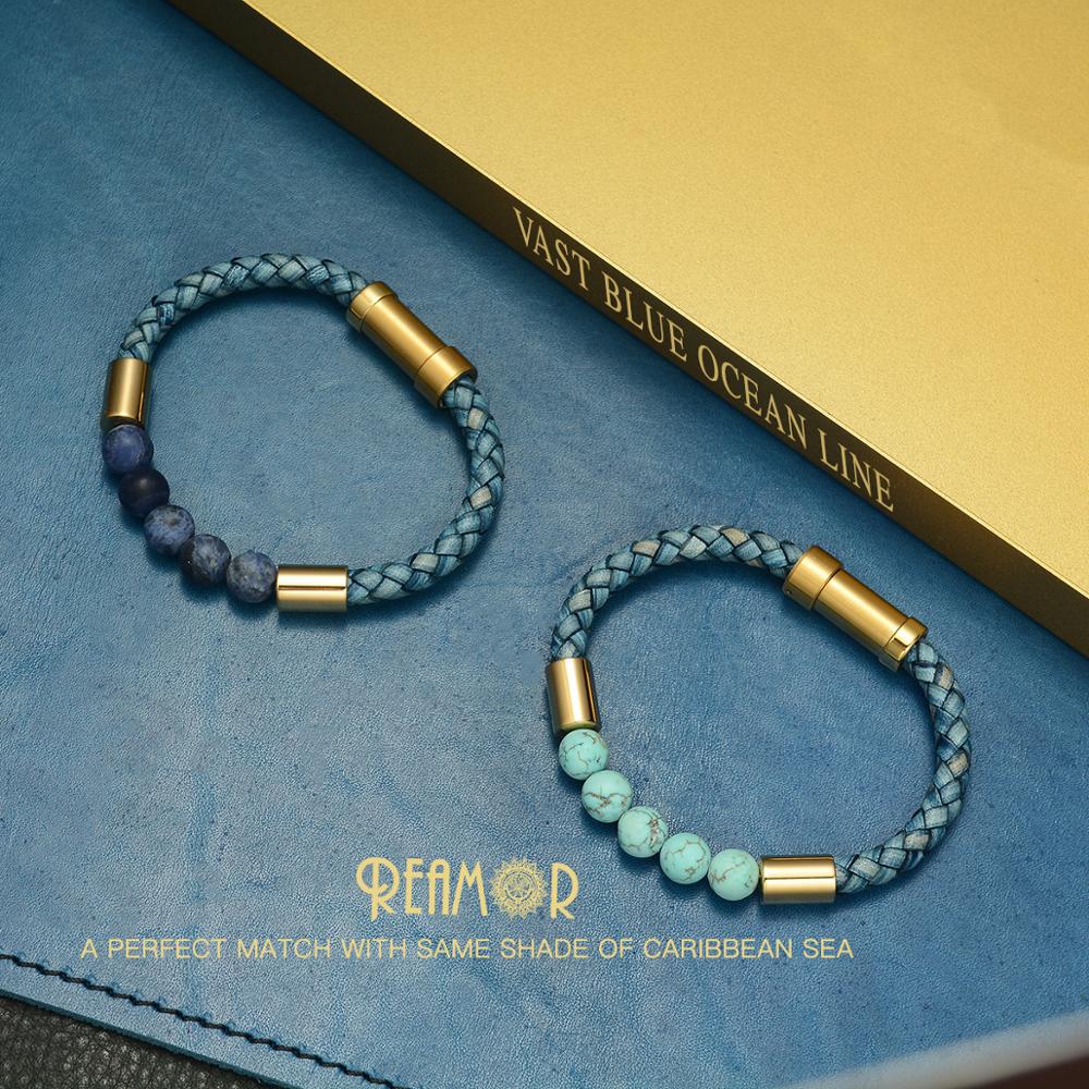 2019 Men Black Braided Leather Bracelets Natural Stone Bracelet