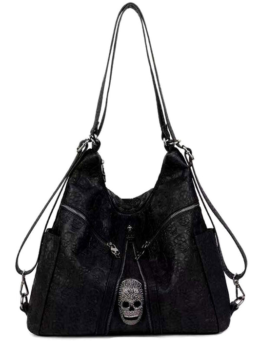 Women Print Shoulder Bag Skull Rivet Satchel Messenger Large Tote Purse