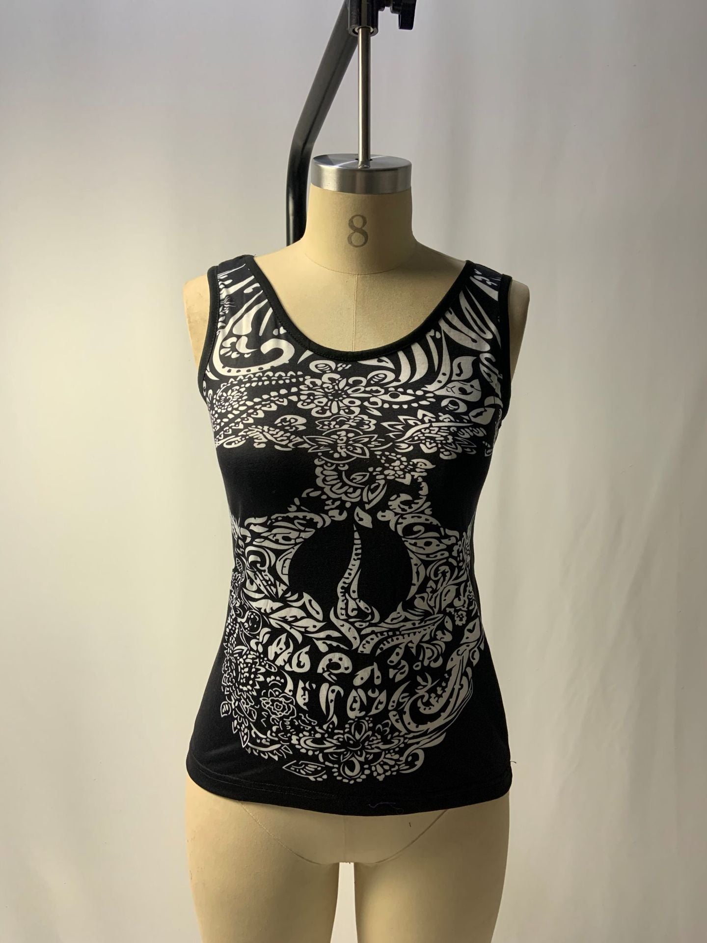 Summer Sexy Skull Print T-shirt Women's Casual O-Neck Sleeveless Slim T-shirt Tops