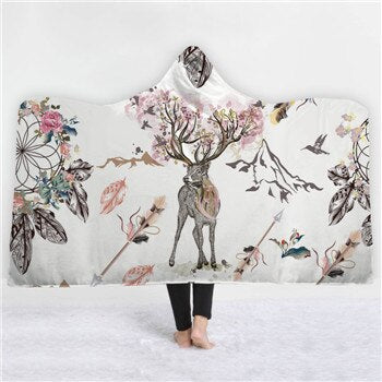 Fashion Sugar Skull Flower Hooded Blanket for Adults Floral Gothic