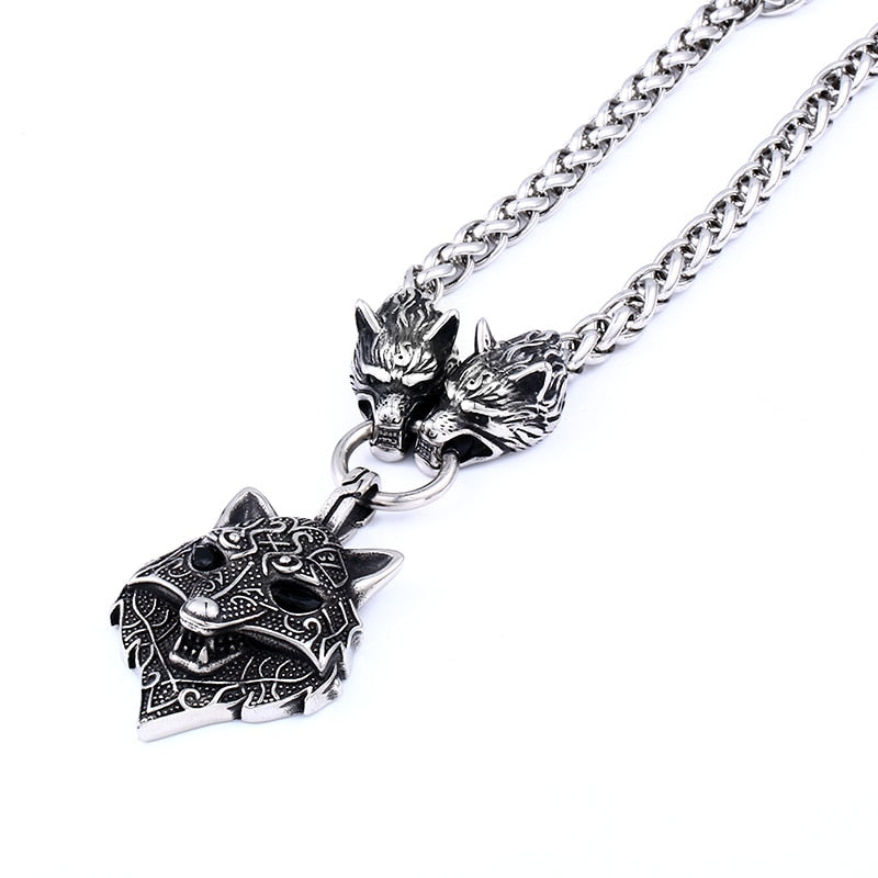 Men stainless steel necklace viking wolf head with Odin