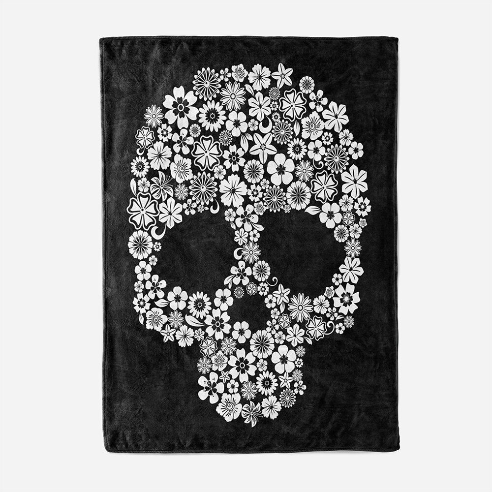 Flower Skull Blanket Cozy Plush Halloween Decor Throw Blanket
