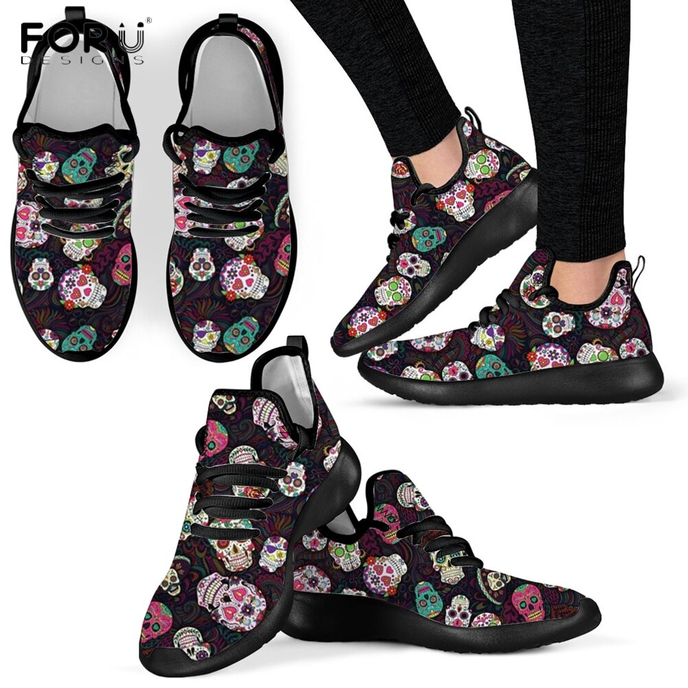 Vintage Classic Sugar Skull Pattern Shoes Woman