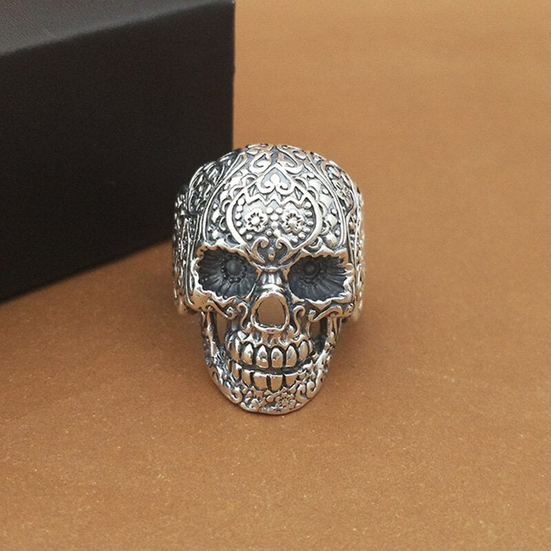 Real Pure 925 Sterling Silver Gothic Skeleton Rings For Men Punk