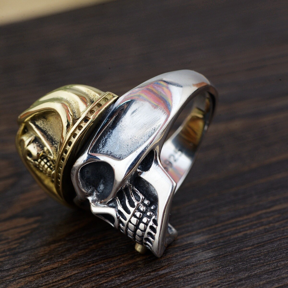 Authentic 925 Sterling Silver Skull Head Mens Rings Biker With Cap Vintage Punk