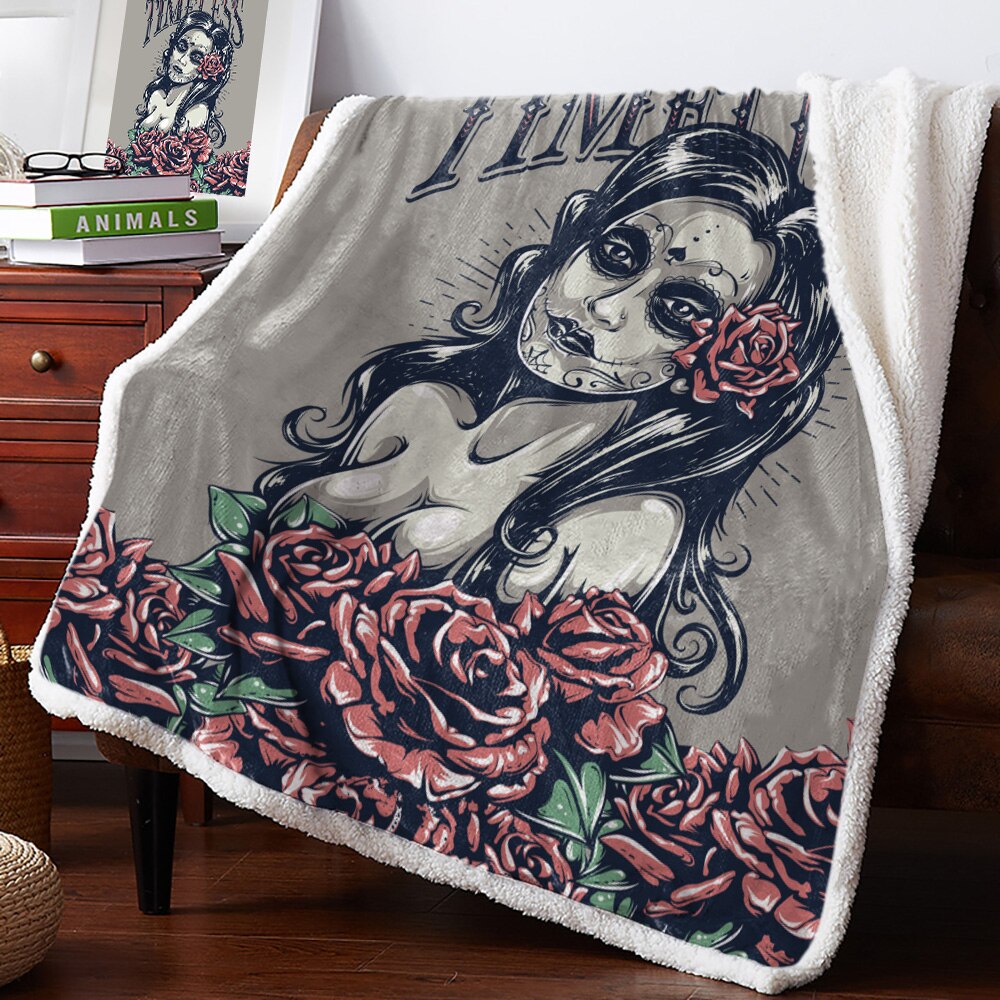 Sword Pirate Skull White Black Blanket Floral Fleece Blanket