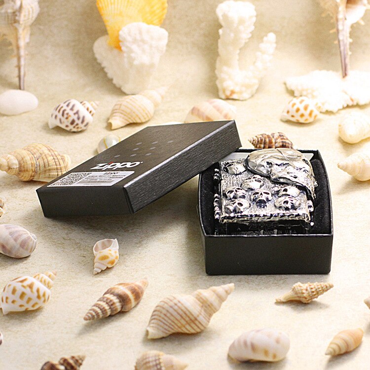 Genuine Zippo oil lighter copper windproof Silver 3D Skull armor cigarette lighters