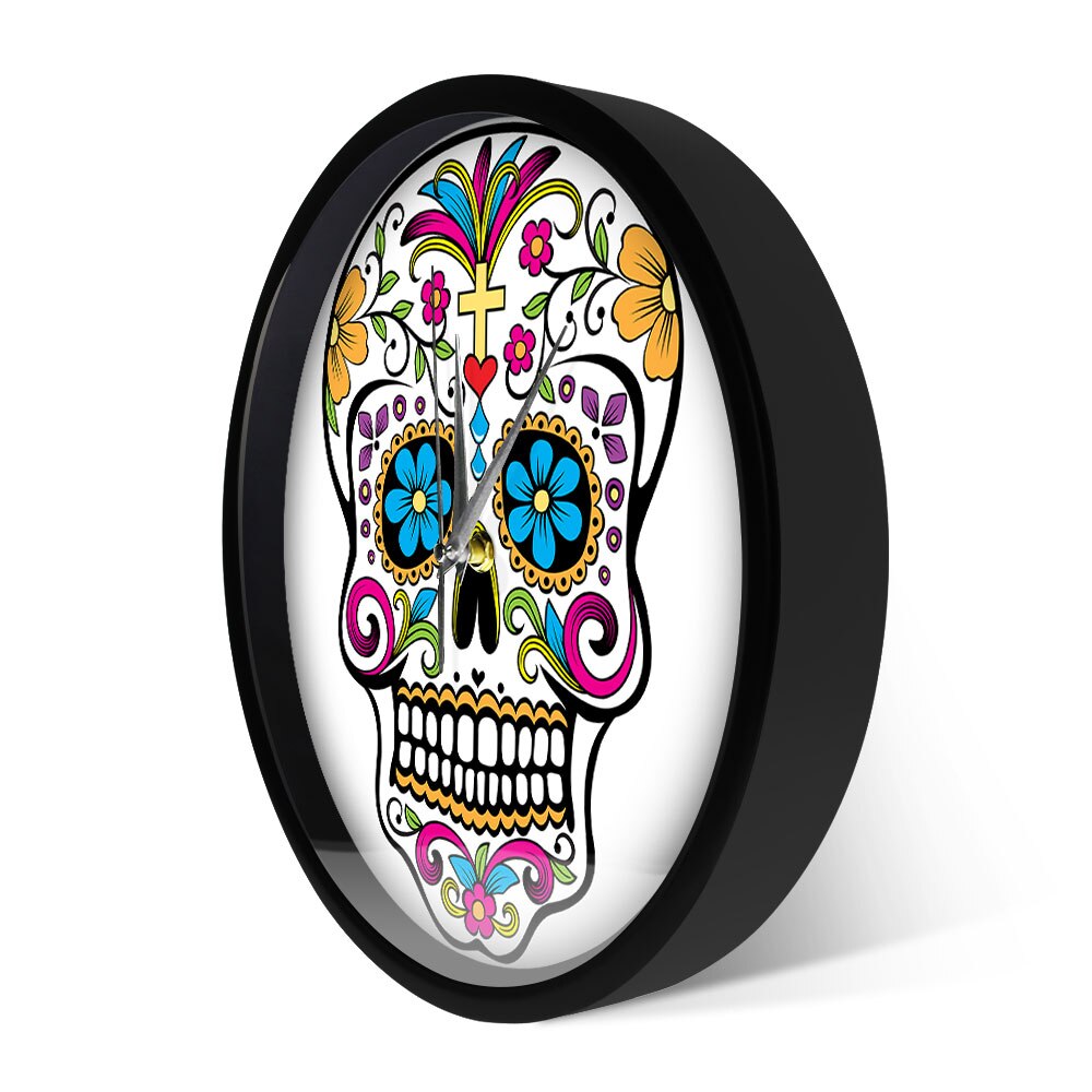 Sugar Skull Head Sound Control Wall Clock Watch Clocks Home Decor