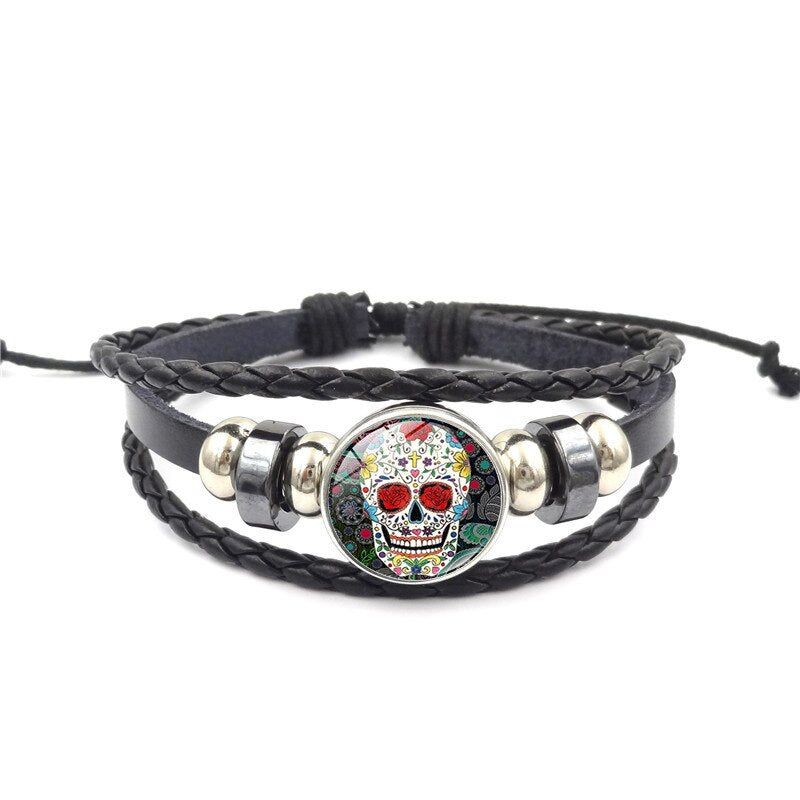 Sugar Skull Snap Button  bracelet For Women Men 18mm Glass