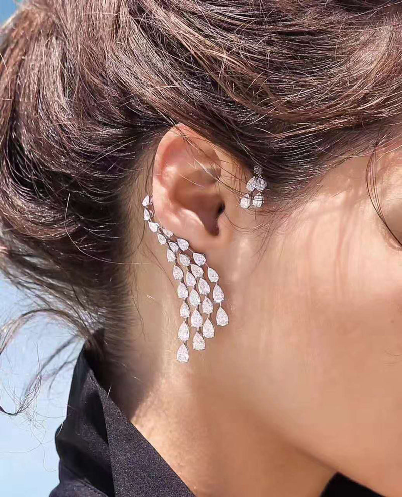 Luxury Design Clear Cubic Zircon Water Drop Ear Cuff Women Earrings Single Piece E-407