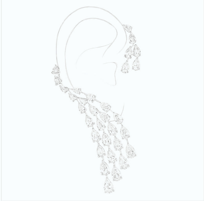 Luxury Design Clear Cubic Zircon Water Drop Ear Cuff Women Earrings Single Piece E-407