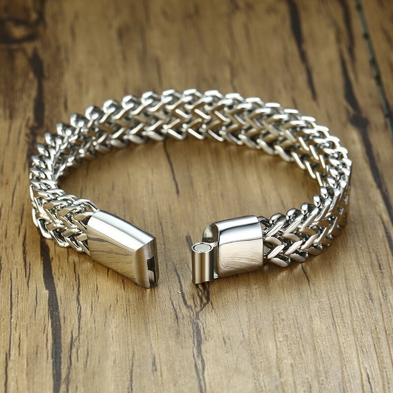 Punk 12.5mm Wave Link Chain Bracelets for Men Stainless Steel