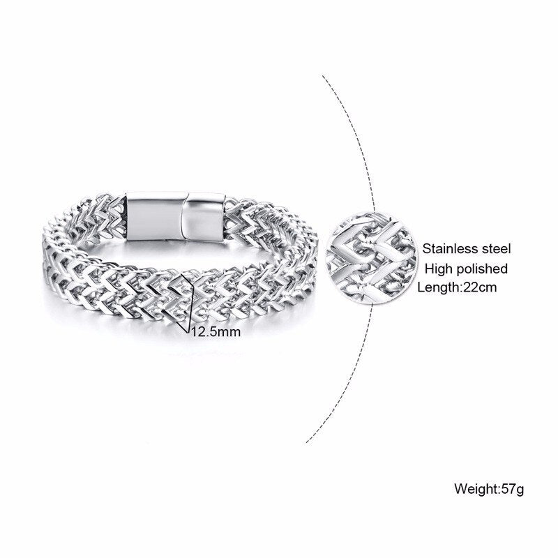 Punk 12.5mm Wave Link Chain Bracelets for Men Stainless Steel