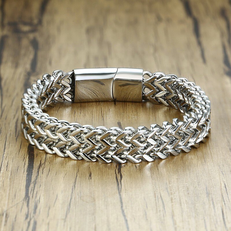 Punk 12.5mm Wave Link Chain Bracelets for Men Stainless Steel