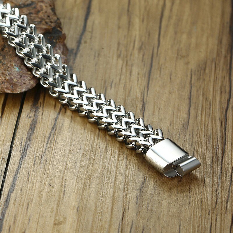 Punk 12.5mm Wave Link Chain Bracelets for Men Stainless Steel