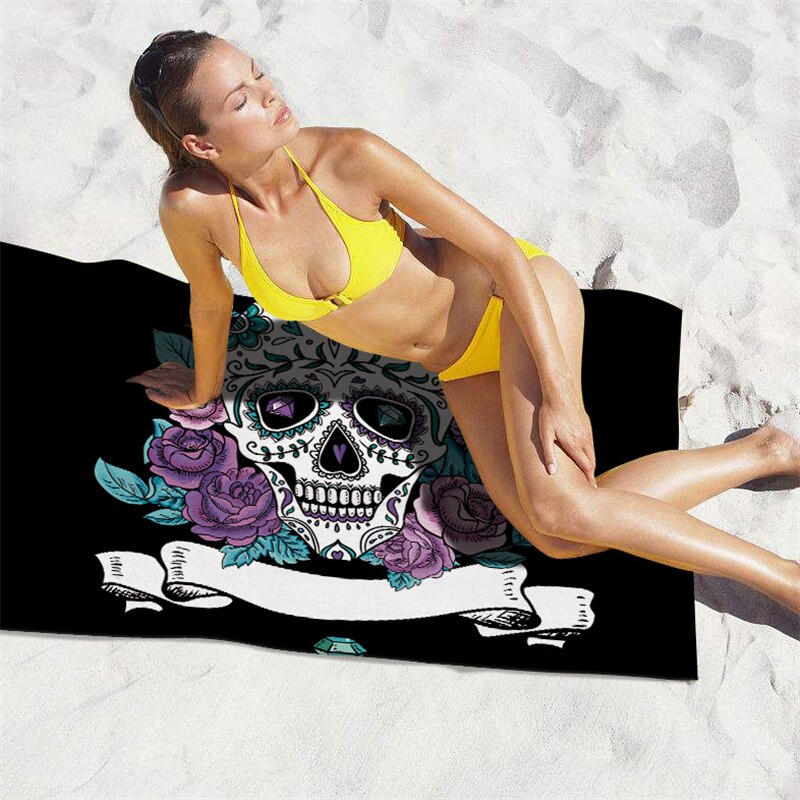 Sugar Skull Polyester Print Beach Towel For Adult Yoga Mat Tassel Blanket