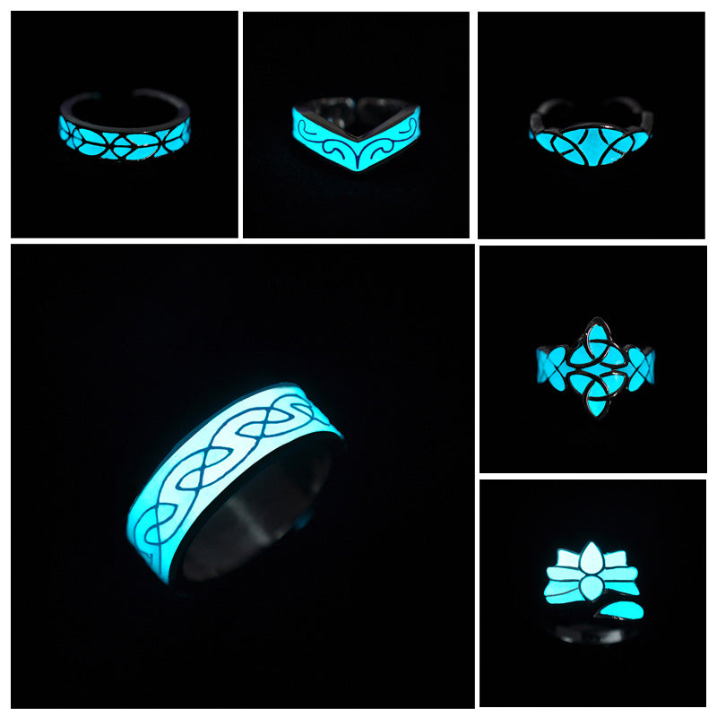 Punk Luminos Ring For Women Adjusted Geometric Mayan Mysterious Luminous Fluorescent Glowing Rings Stoneanel Feminino