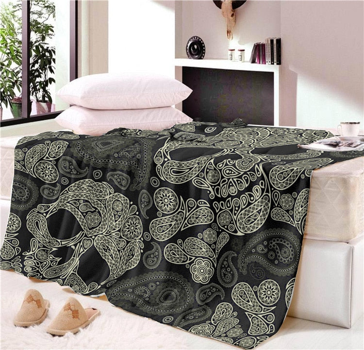 Nap blanket Super Soft Cartoon Black Skull Velvt Plush Throw Blanket Art
