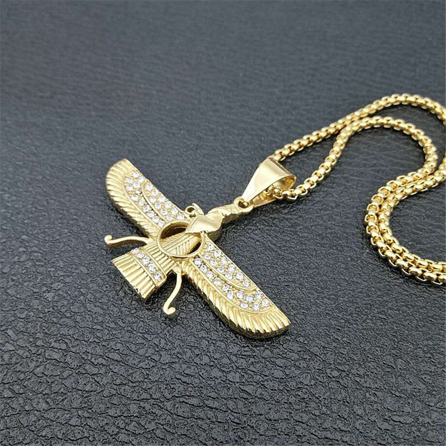 Faravahar Ahura Pendant Men Iran Jewelry Stainless Steel Zoroastrian Gold