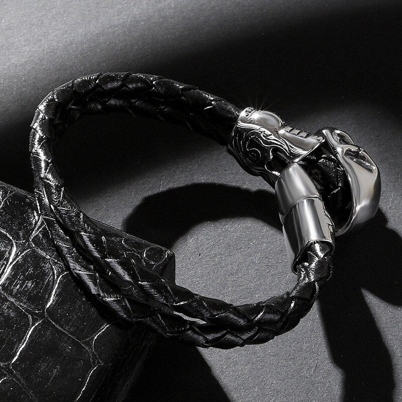 Punk Skull Bracelets Black Braided Multilayer Leather Bracelet