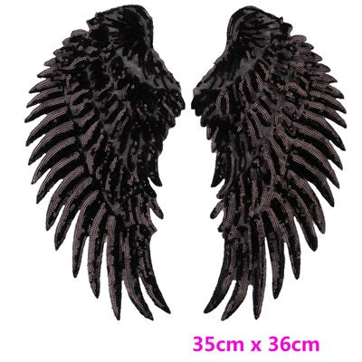 1PCS Hot Big Patches Shine Sequin 3D Sticker Stickers Wings Rose Embroidery Motif Applique Garment Kids Women