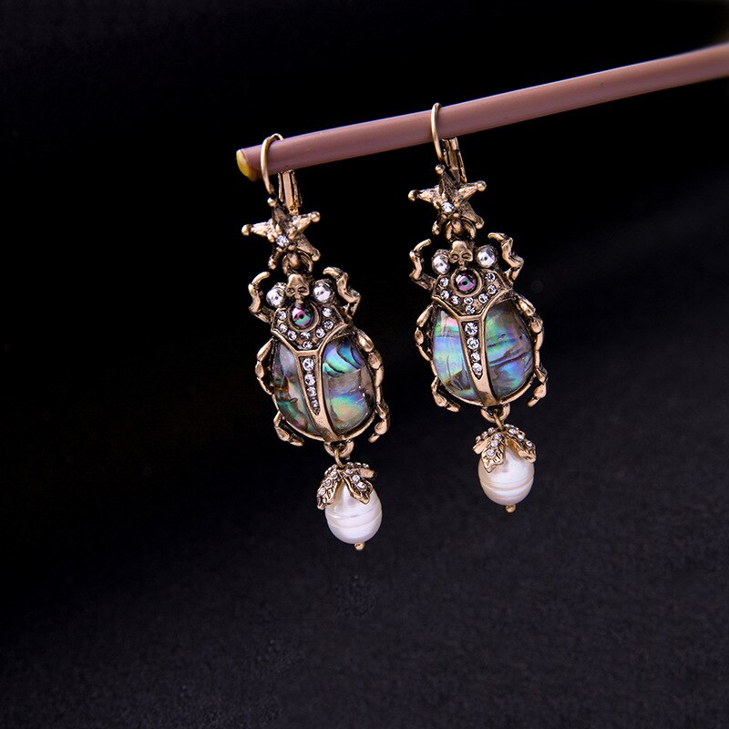 Vintage Ladybug Skull Drop Earrings Pearl Earring For Women Fine