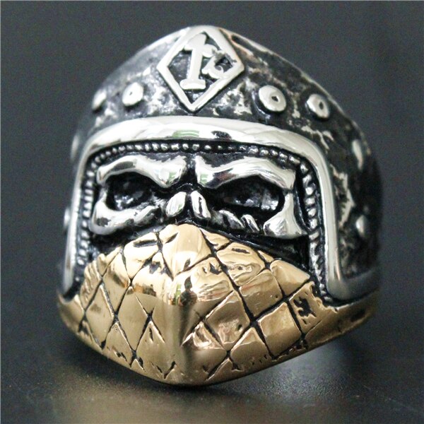 Stainless Steel Mens Fashion Gold Polishing Biker Helmet 1% Ring