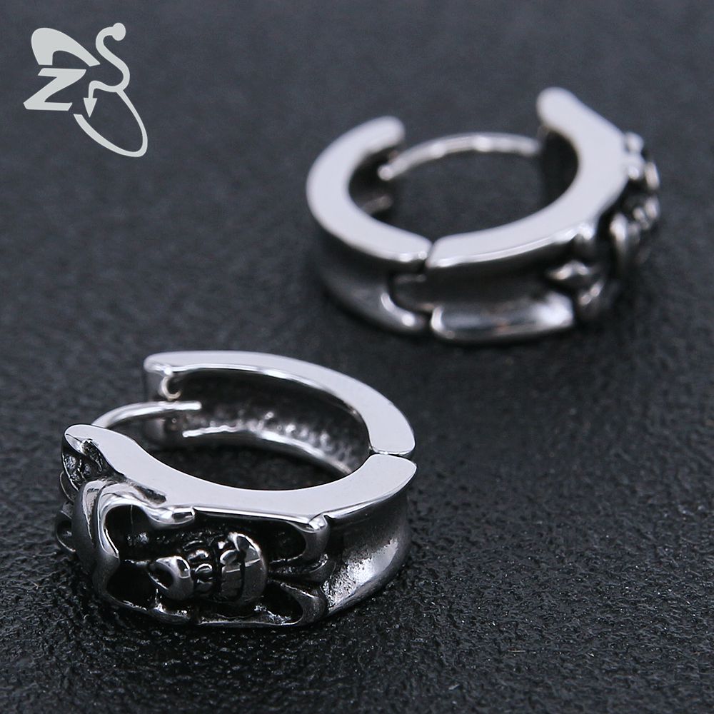 2pcs Skull Ear Hoop Earring 316 Stainless Steel Aros Circle Earring