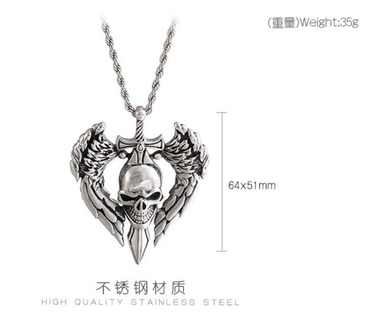 Punk Retro Skull Sword Wings Pendant Domineer Personality Men Titanium Steel Jewelry