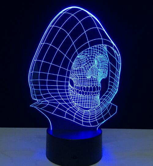 3D LED Color Night Light Changing Lamp Halloween Skull Light Acrylic 3D