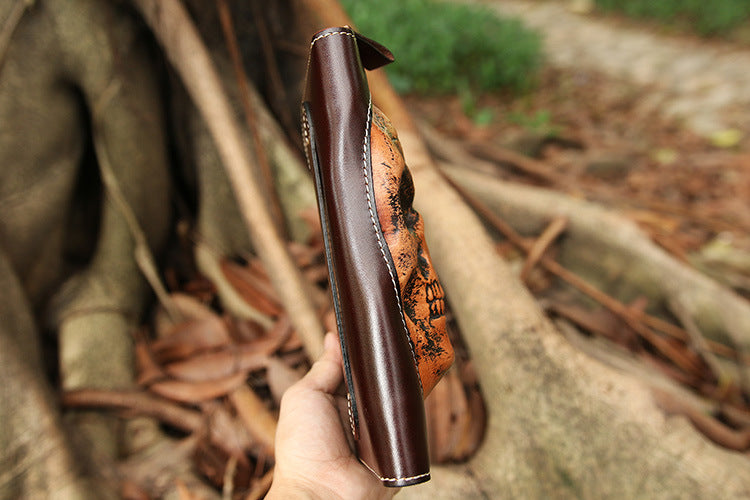 New punk type tanning cowhide skeleton skull wallet