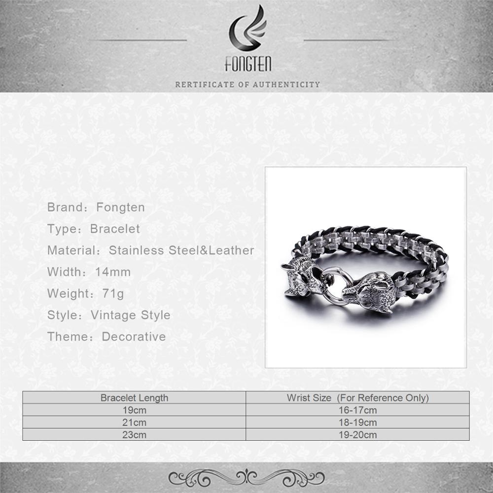 Vintage Wolf Bracelet Stainless Steel Cowhide Leather Men