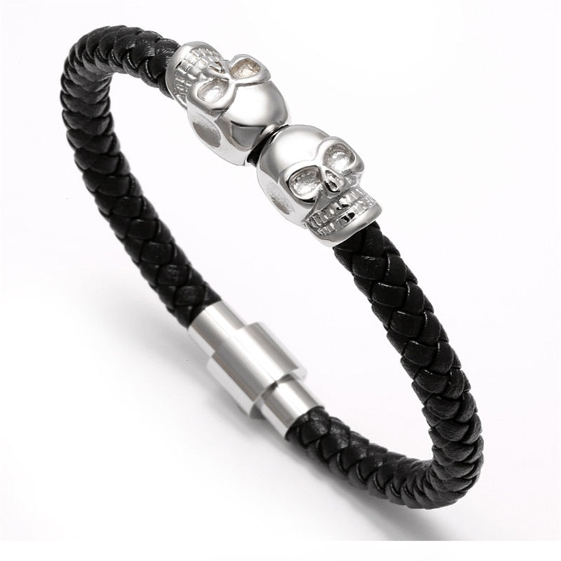 skull bracelet men/Genuine leather/Skeleton/Skull/bracelet homme Black