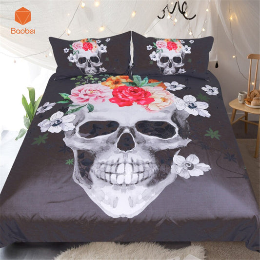 3Pcs skulls duvet cover sets 3D sugar skull Bedding Set