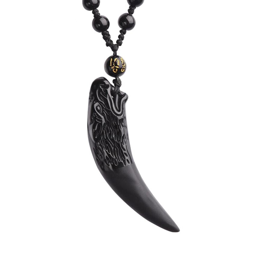 Stone Ice Obsidian Pendant Necklace Wolf Tooth Amulets Talismans Couple