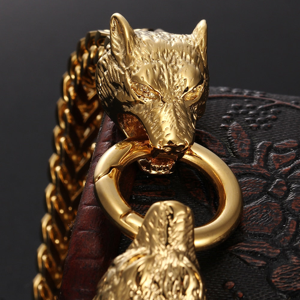 Gold Wolf Lion Head Bracelet Stainless Steel Men's Friendship Bracelets