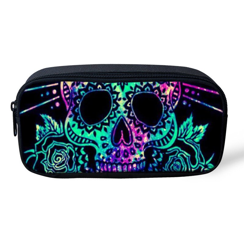 Cool Punk Student School Pencil Bag Candy Skull