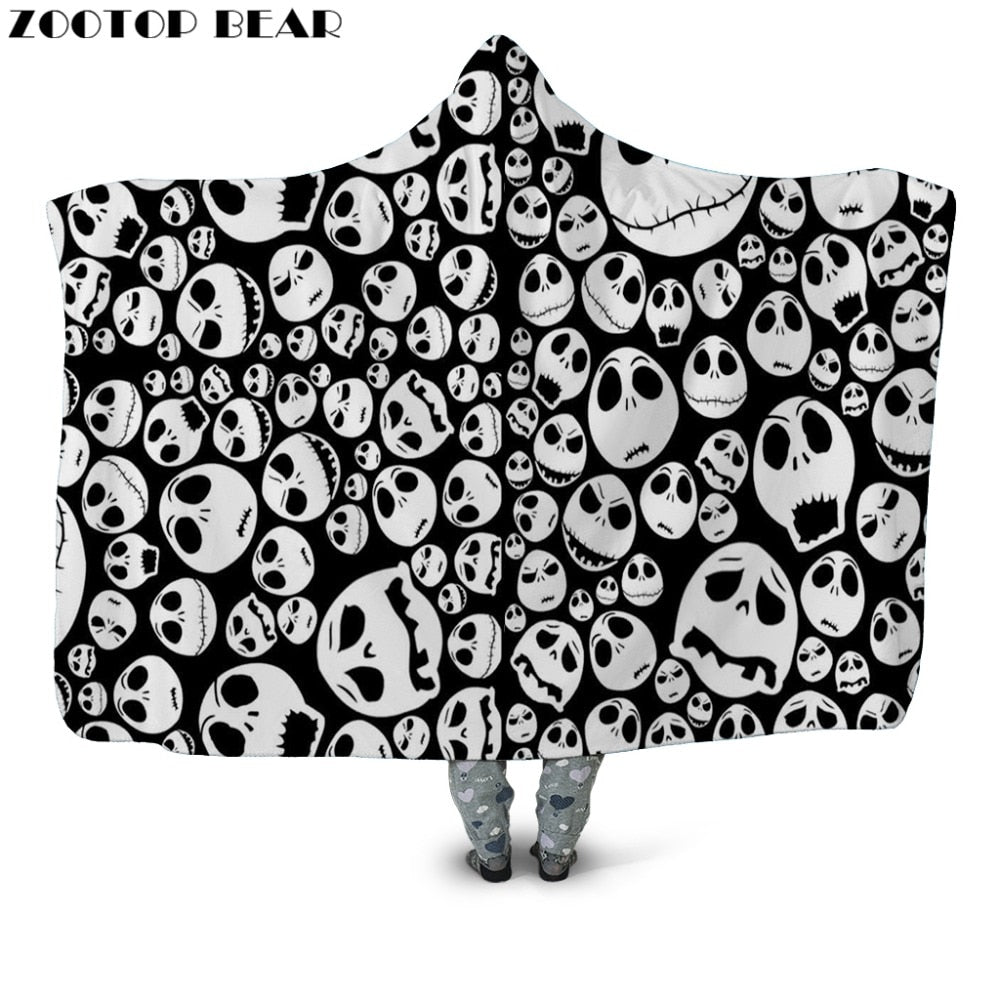 Jack Skellington Monochrome Hooded Blanket 3D Skull