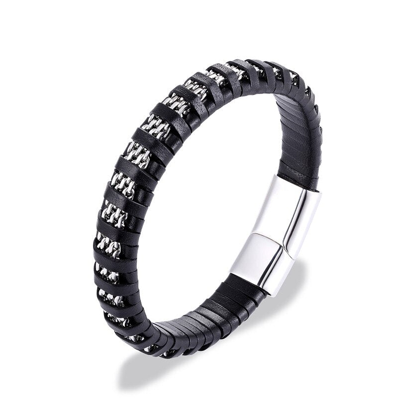 Fashion Black Braided Genuine Leather Bracelet