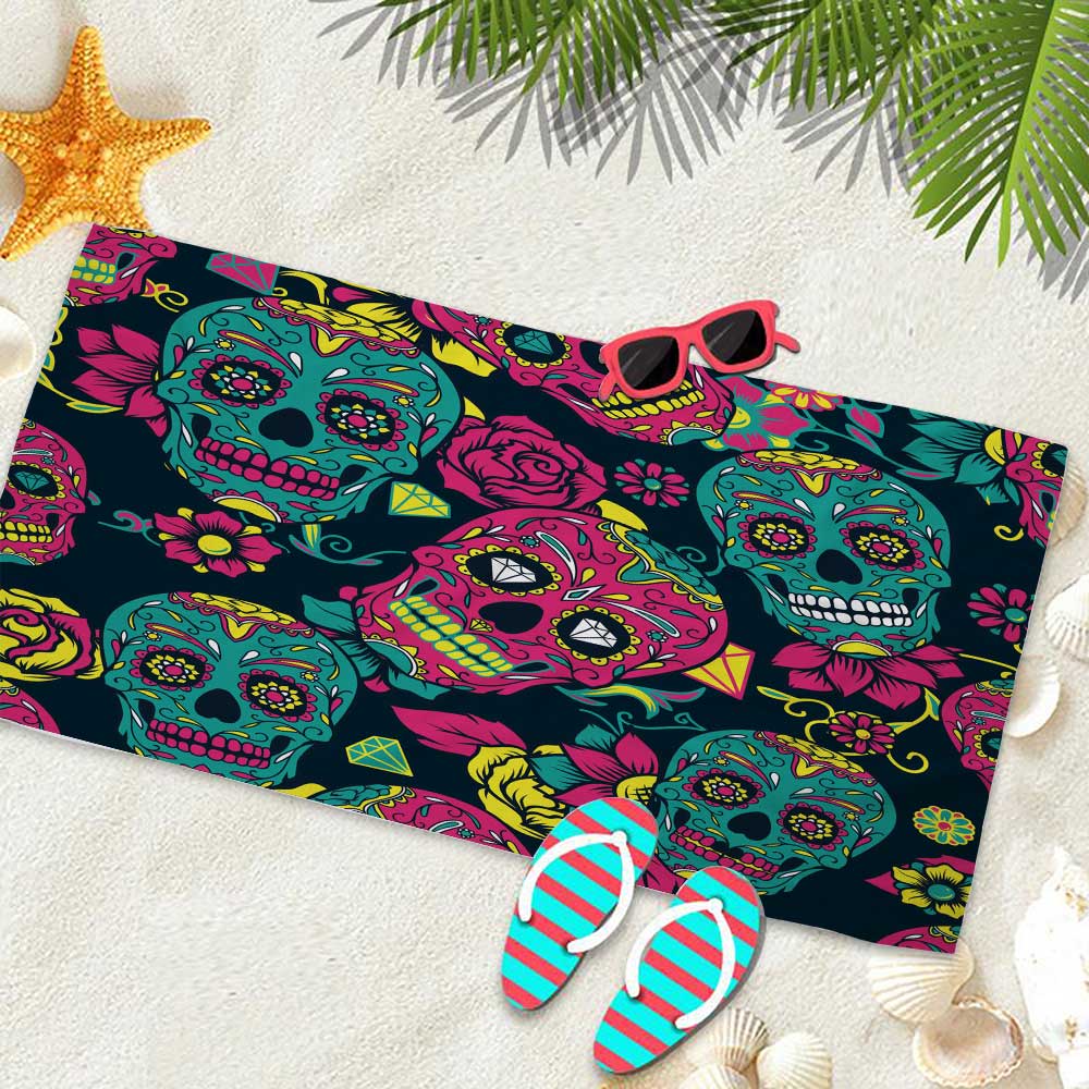 Sugar Skull Bath Towels Microfiber Printed Beach Towel