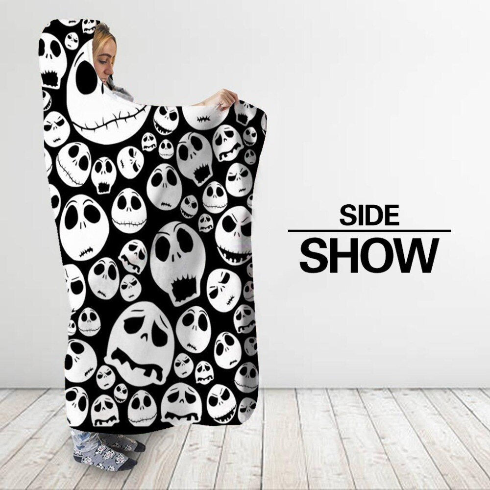 Jack Skellington Monochrome Hooded Blanket 3D Skull