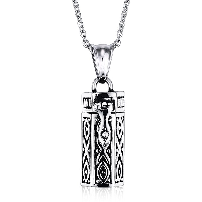 Men Necklaces Tubular Openable Remembrance Jewelry Stainless Steel
