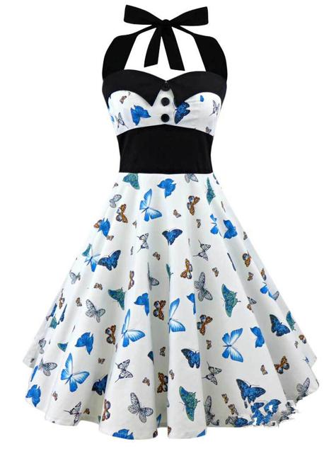 2019 Plus Size Women Floral Skull Print Off Shoulder Halter Dress