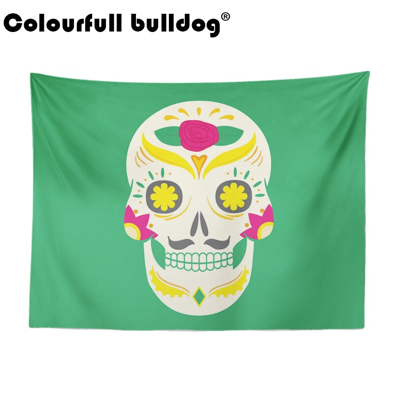 Cartoon Mexican Sugar Skull Tapestry Hanging Red Orange Flowers Wall Blankets