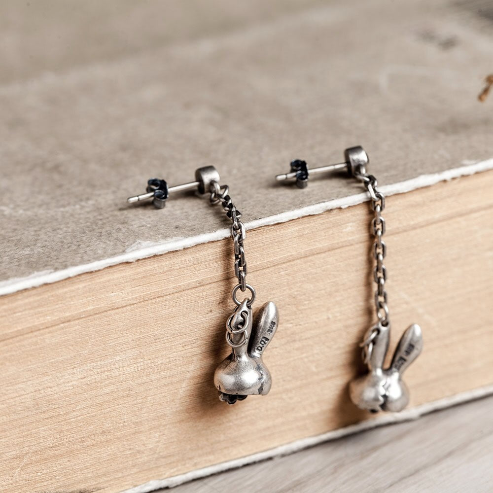 925 silver cartoon animal evil rabbit skull earrings